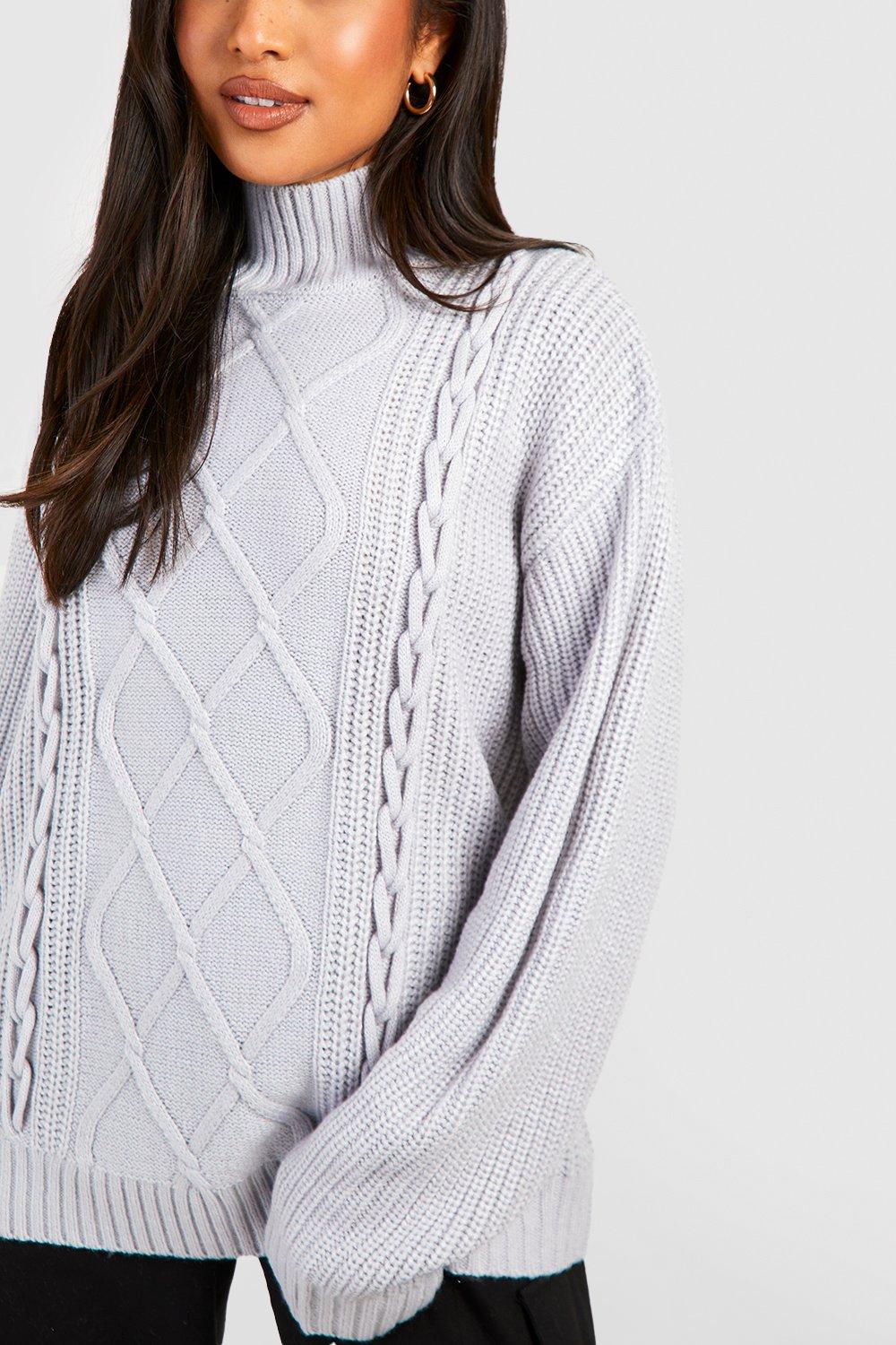 Grey cable knit hot sale turtleneck sweater